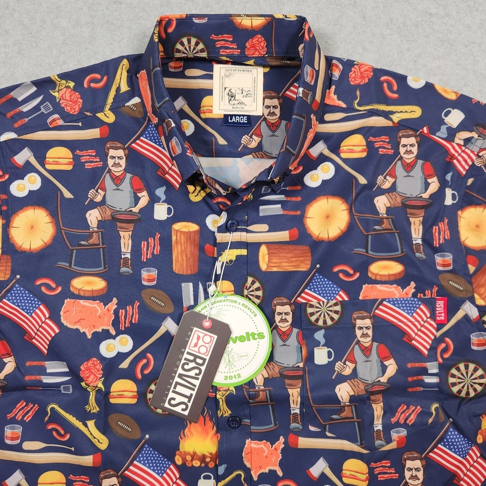 RSVLTS Shirt Mens Large Parks And Rec Ron Swanson Pawnee Summer July 4th NEW